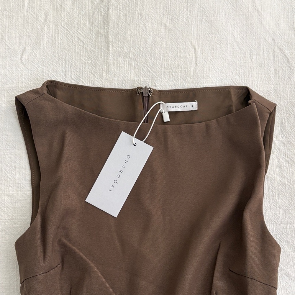 Tailored Brown Sleeveless Mini Dress - Picture 2 of 3